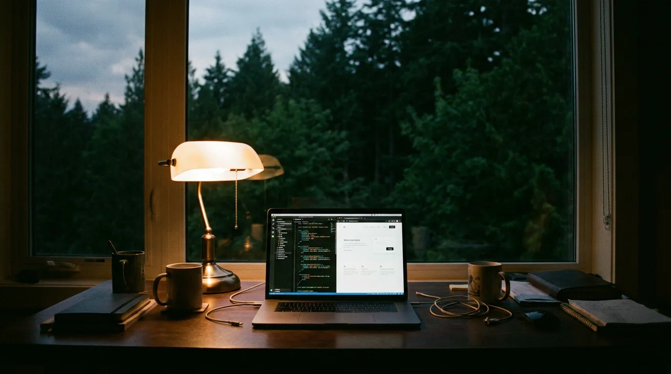 Designer's desk with a website in progress