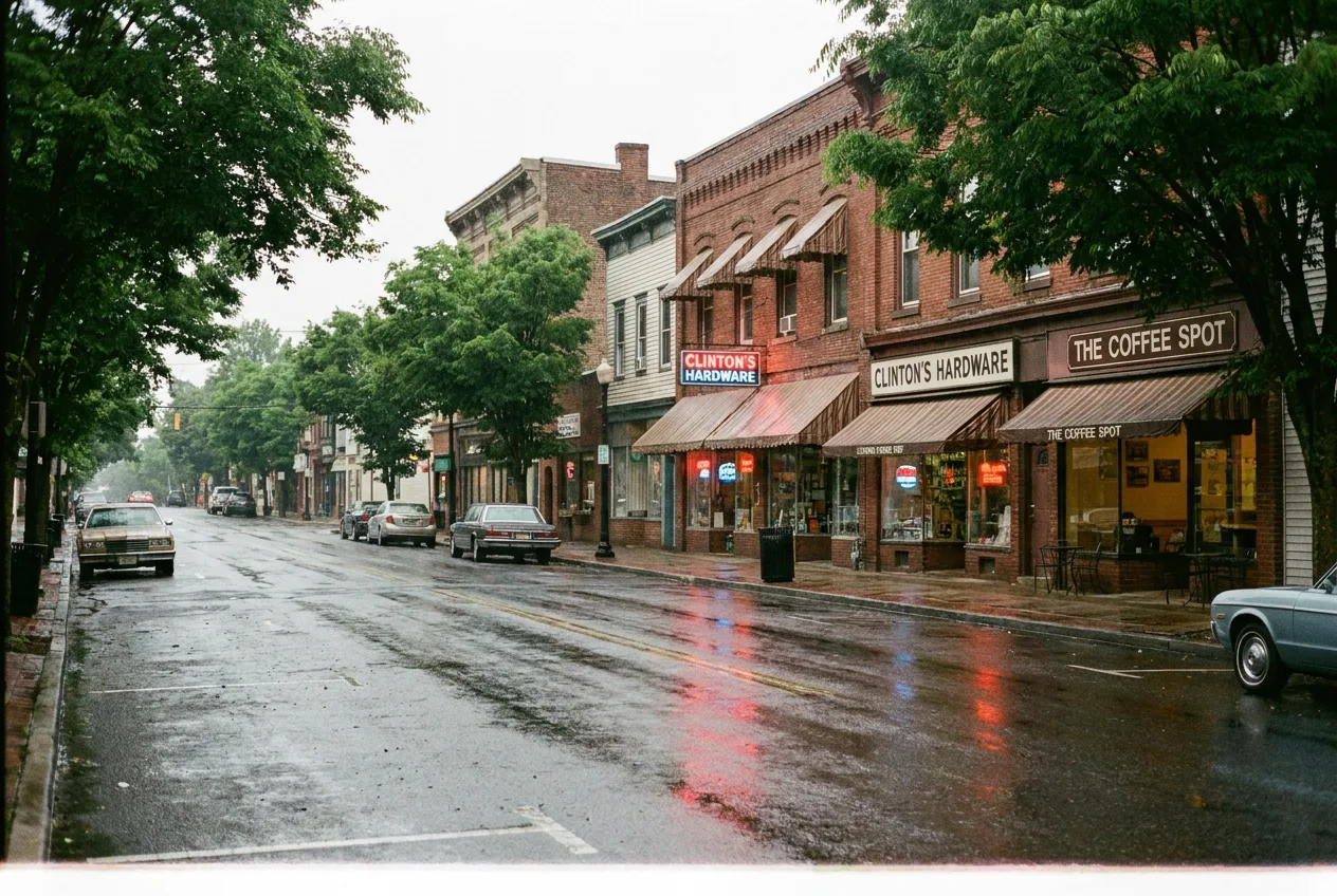A New Jersey main street lined with local shops